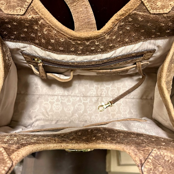 MICHAEL Michael Kors Distressed Ostrich Embossed Leather Shoulder Bag. - Picture 12 of 16